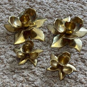 Brass Lotus Flower Candlestick holders.